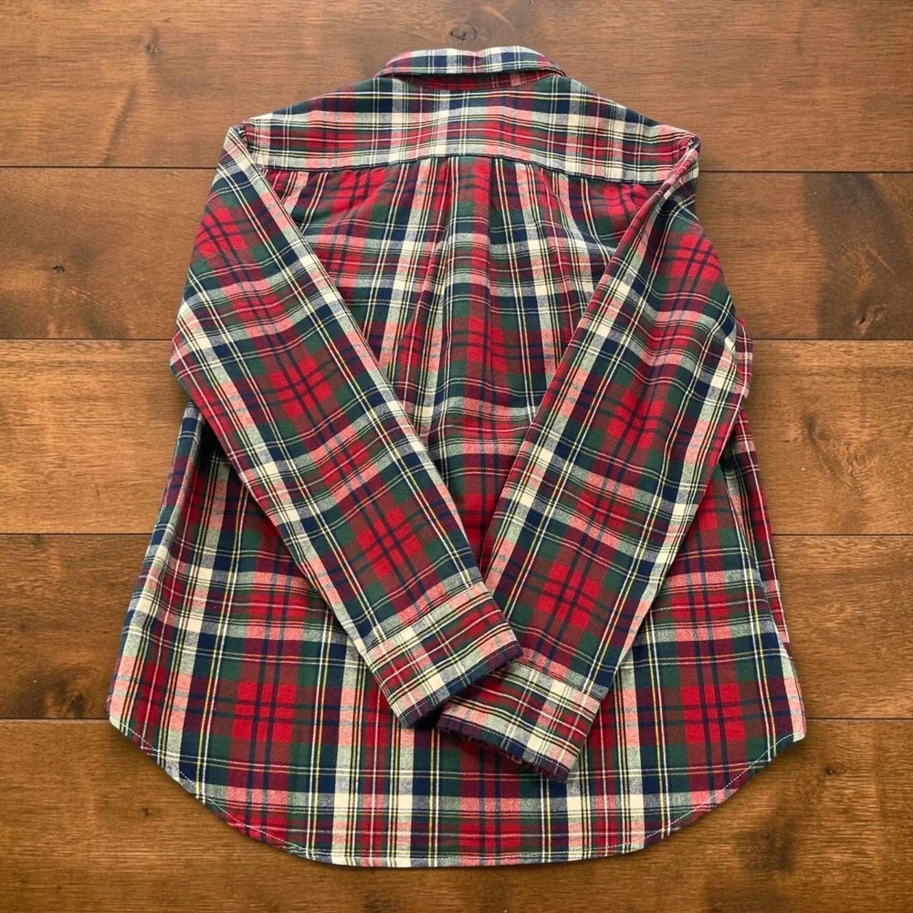 NEW Polo Ralph Lauren Boys Red Green Tartan Plaid Button Down Shirt Size M 10-12